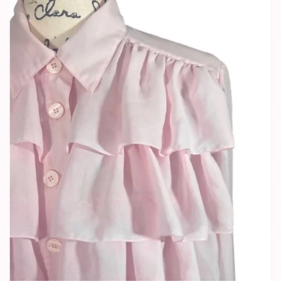 Claudia Richard Pink Romantic Ruffle Vintage Blouse - Picture 2 of 7